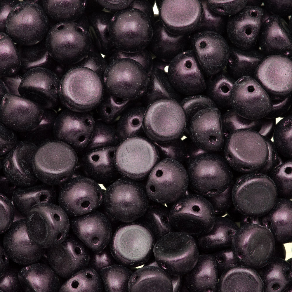 CzechMates 7mm Cabochon Two Hole Beads Metallic Suede Dark Plum 15g (79083)