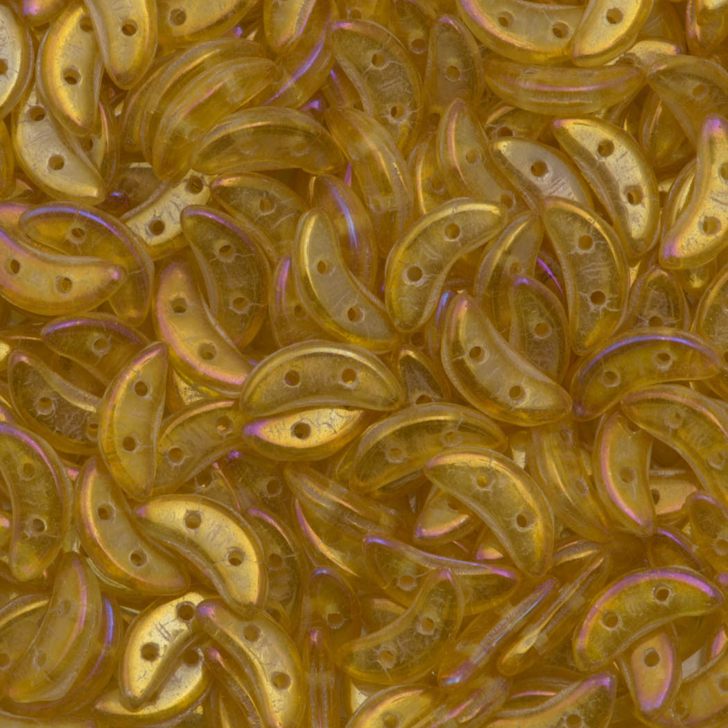 CzechMates 3x10mm Two Hole Crescent Topaz Luster Iris Beads 15g (10060LR)