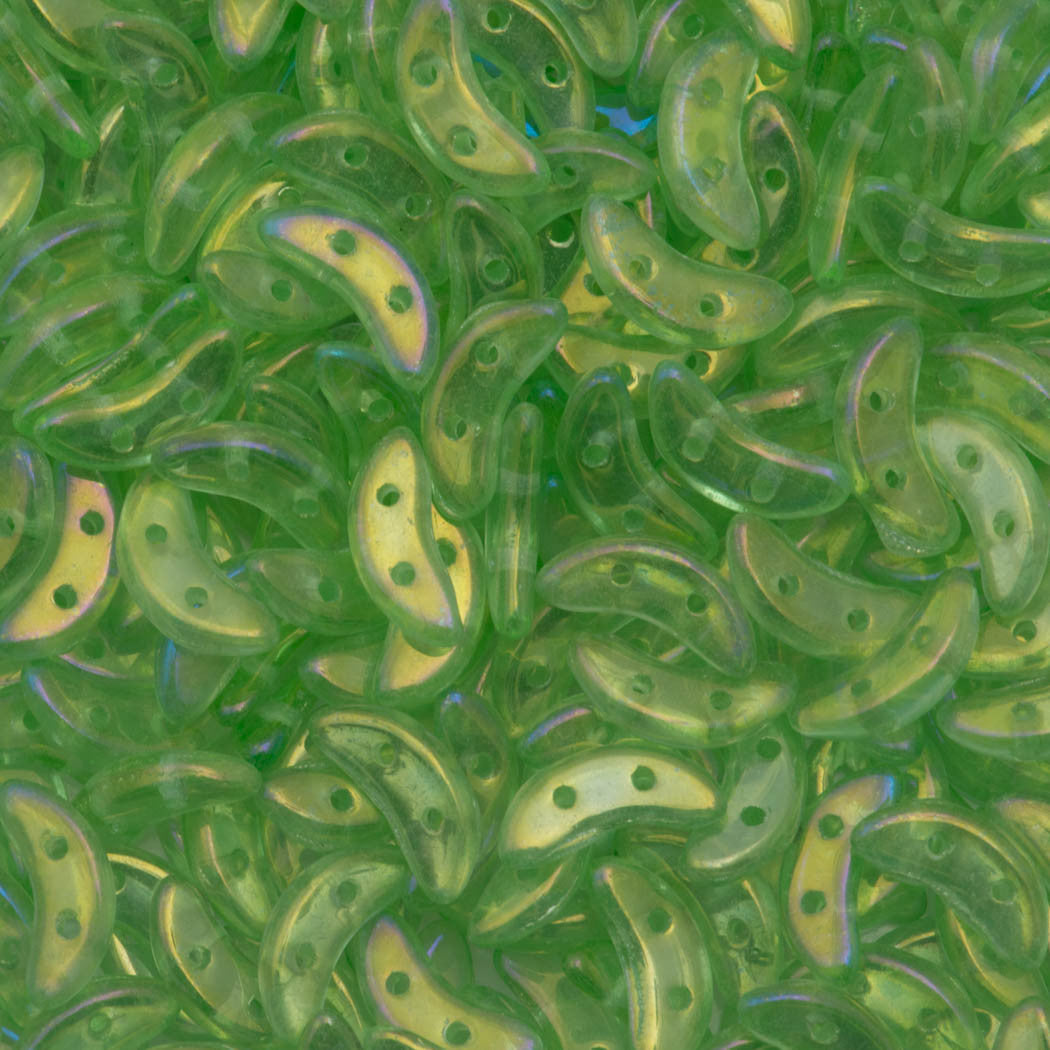 CzechMates 3x10mm Two Hole Crescent Peridot Luster Iris Beads 15g (50500LR)