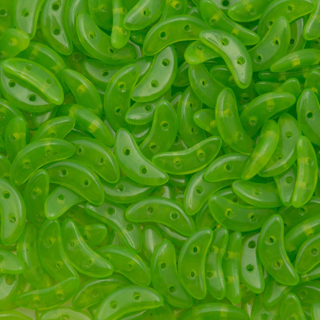 CzechMates 3x10mm Two Hole Crescent Milky Dark Peridot Beads 15g (51010)