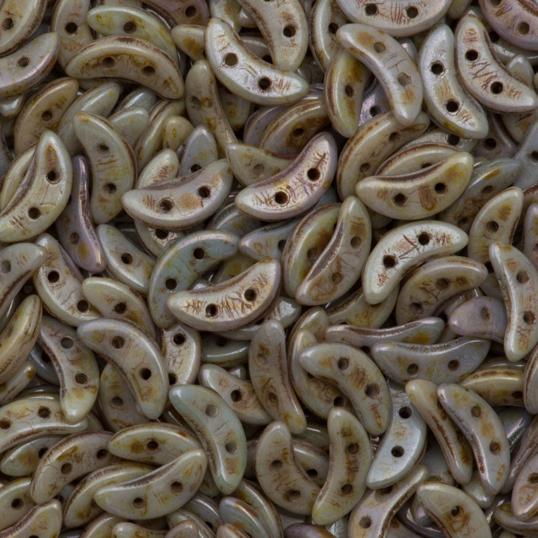 CzechMates 3x10mm Two Hole Crescent Opaque Green Luster Beads 8.5g Tube (65431P)