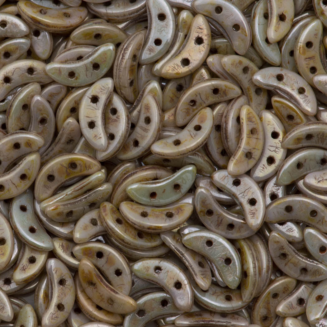 CzechMates 3x10mm Two Hole Crescent Opaque Ultra Green Luster Beads 8.5g Tube (65455P)