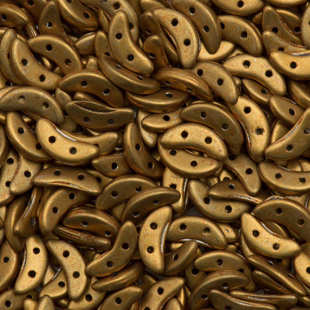 CzechMates 3x10mm Two Hole Crescent Saturated Metallic Gold Beads 8.5g Tube (77032)