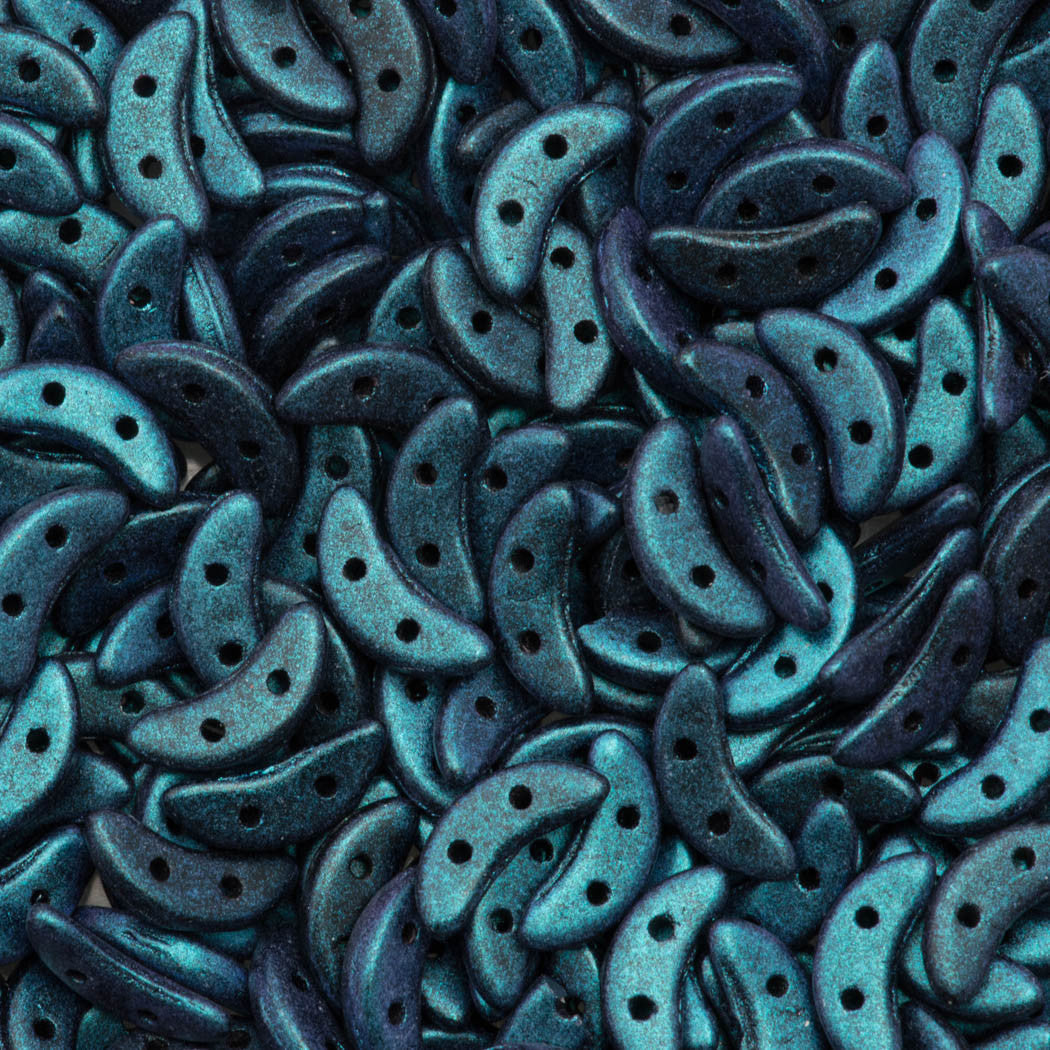 CzechMates 3x10mm Two Hole Crescent Polychrome Indigo Orchid Beads 8.5g Tube (94105)