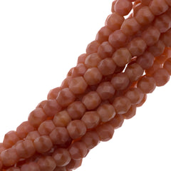 100 Czech Fire Polished 3mm Round Beads Pink Coral (74020)