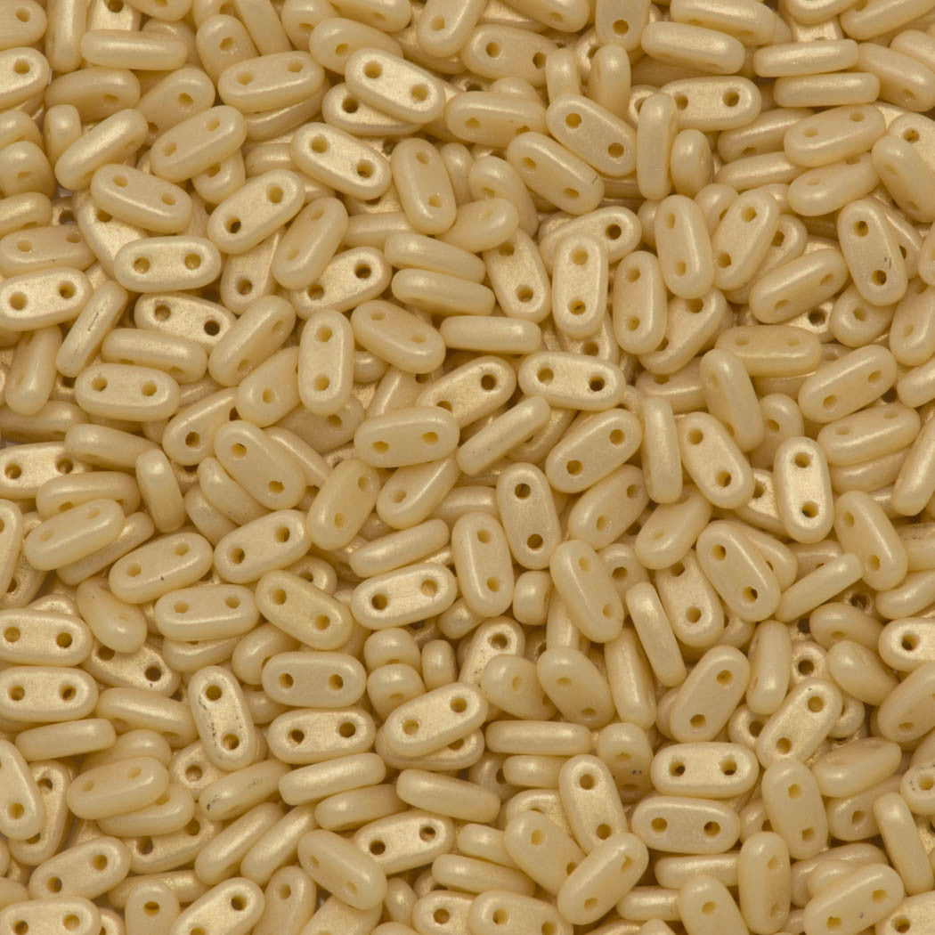 CzechMates 2x6mm Two Hole Bar Opaque Light Beige Sueded Gold Beads 8g Tube (13010MSG)