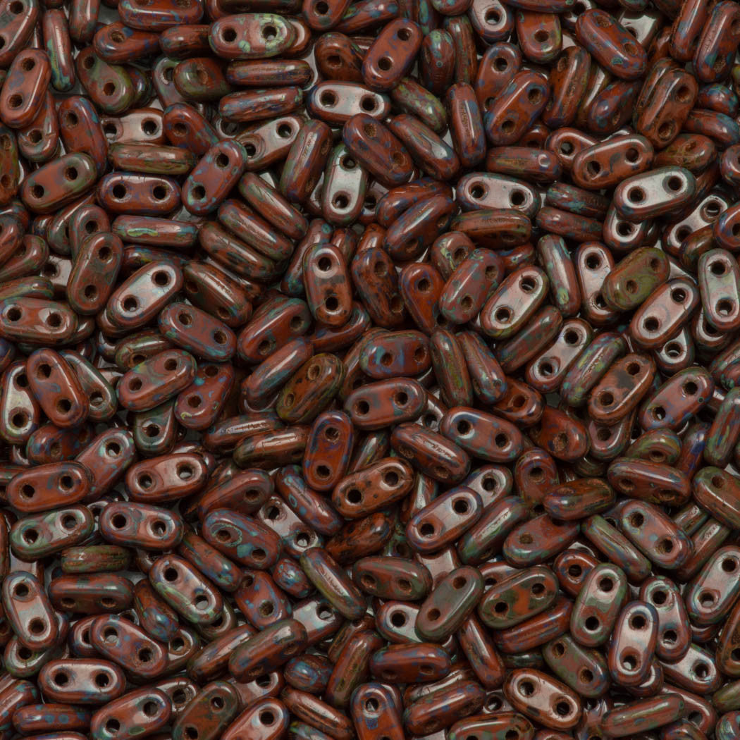 CzechMates 2x6mm Two Hole Bar Umber Picasso Beads 15g (13610T)