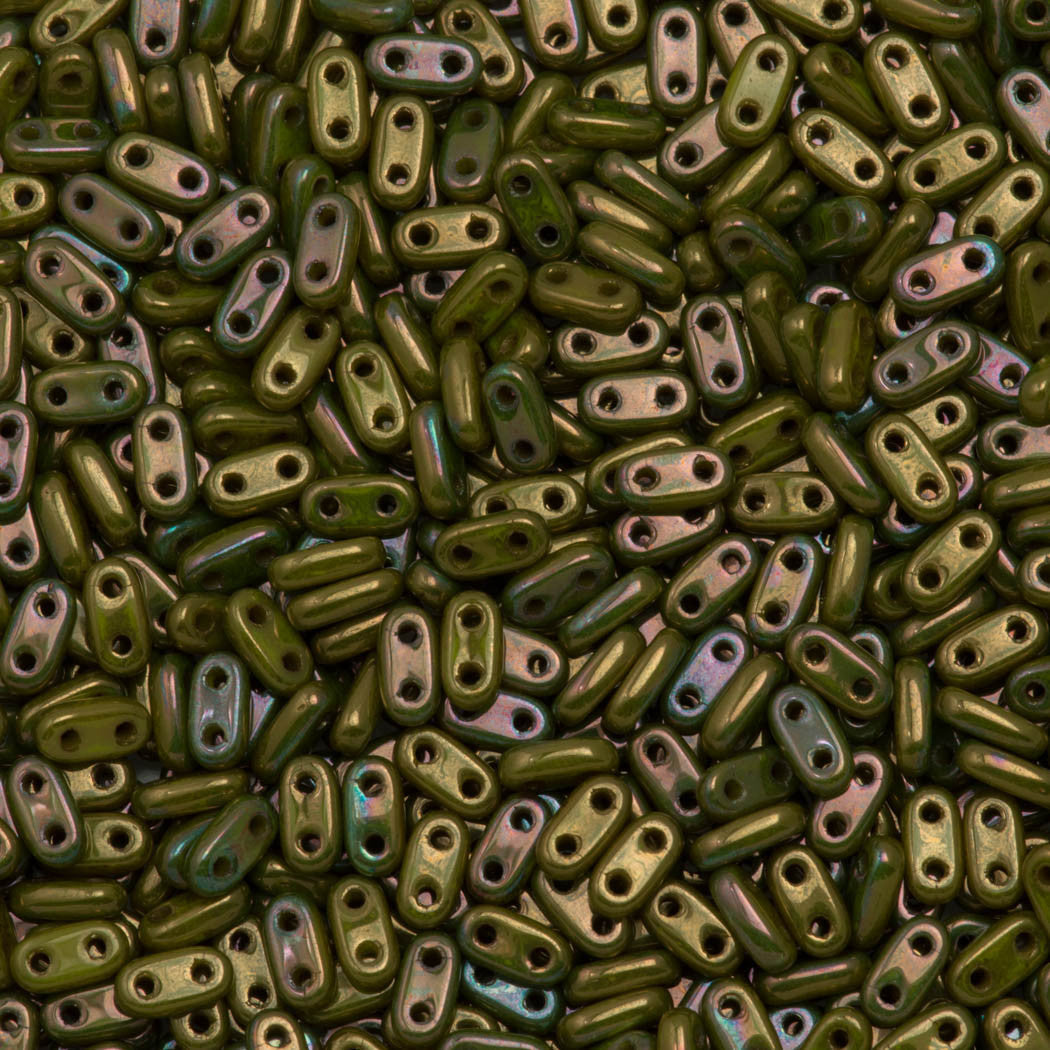 CzechMates 2x6mm Two Hole Bar Oxidized Bronze Chartreuse Beads 15g (15776)