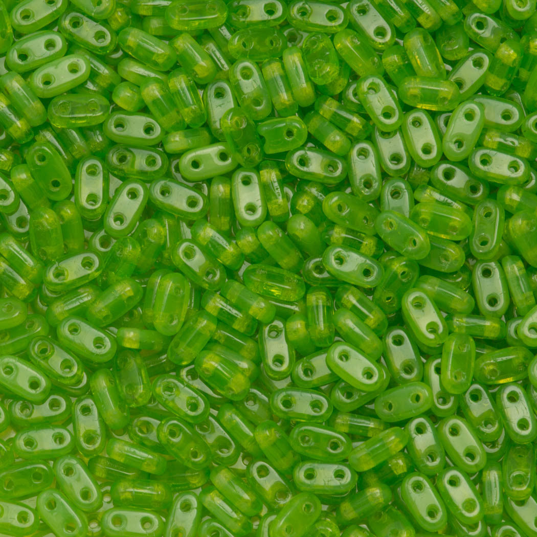 CzechMates 2x6mm Two Hole Bar Milky Dark Peridot Beads 15g (51010)