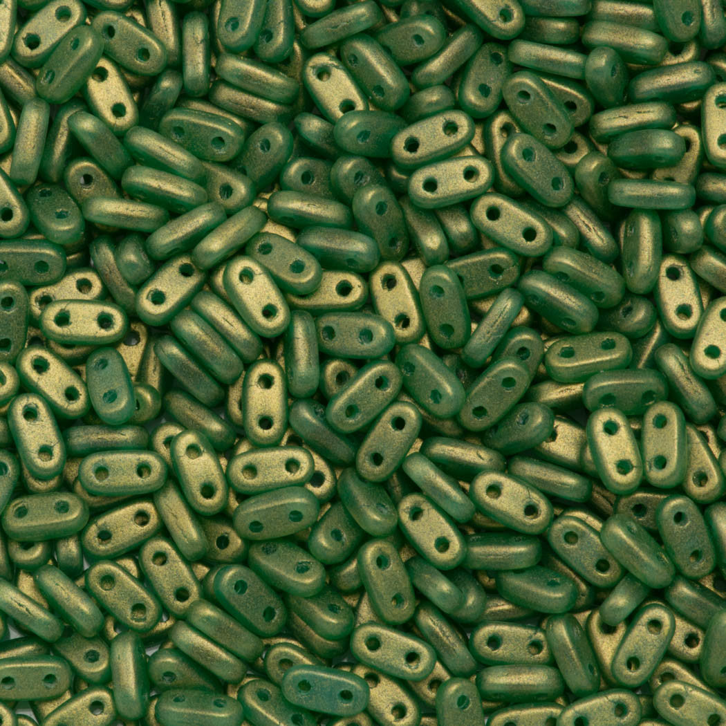 CzechMates 2x6mm Two Hole Bar Sueded Gold Atlantis Green Beads 15g (52060MSG)