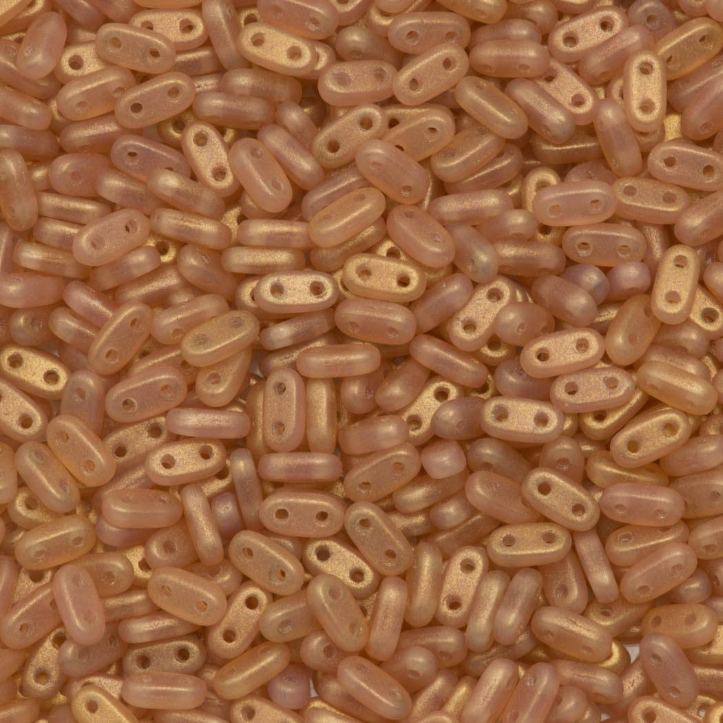 CzechMates 2x6mm Two Hole Bar Sueded Gold Milky Pink Beads 8g Tube (71010MSG)