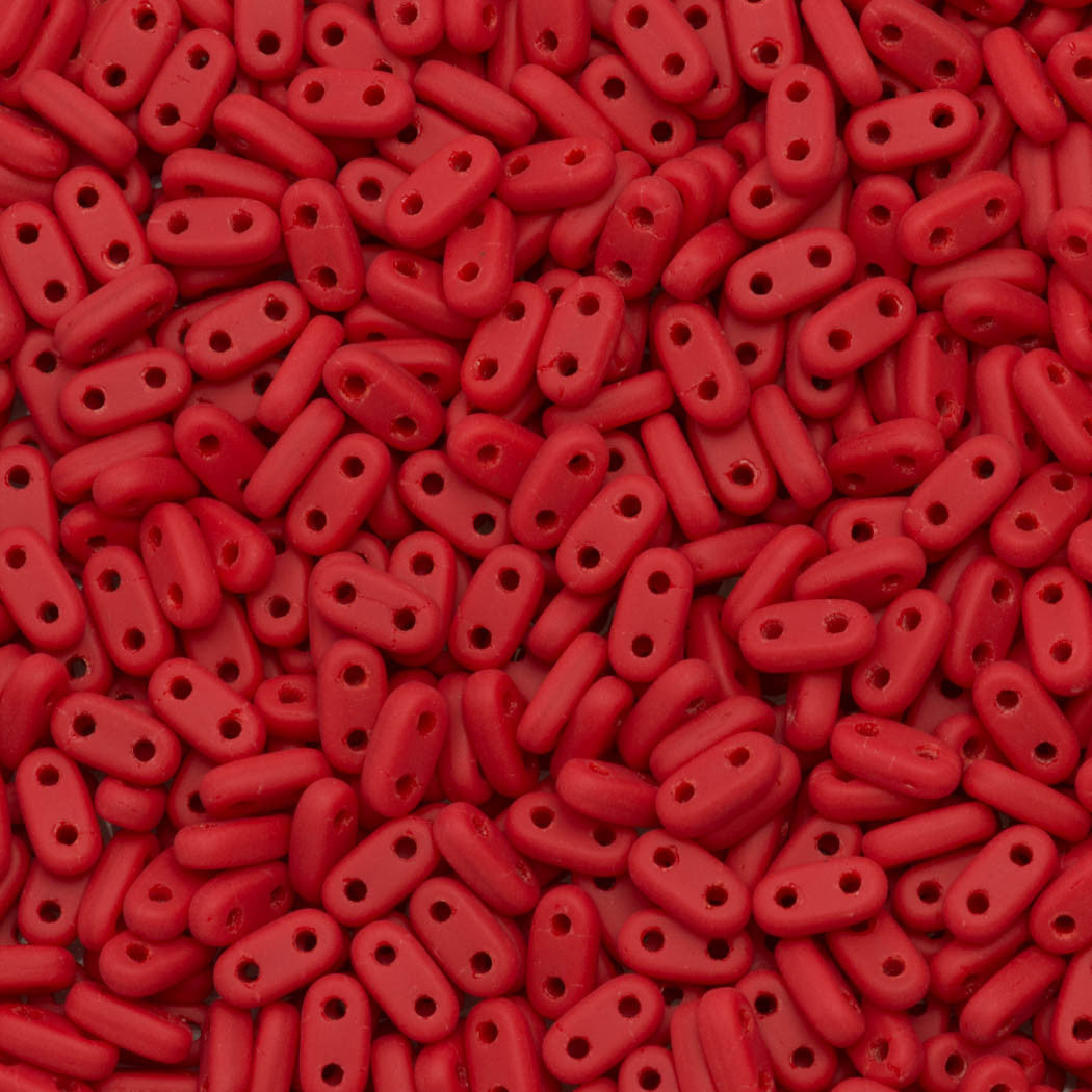 CzechMates 2x6mm Two Hole Bar Opaque Matte Red Beads 15g (93200M)