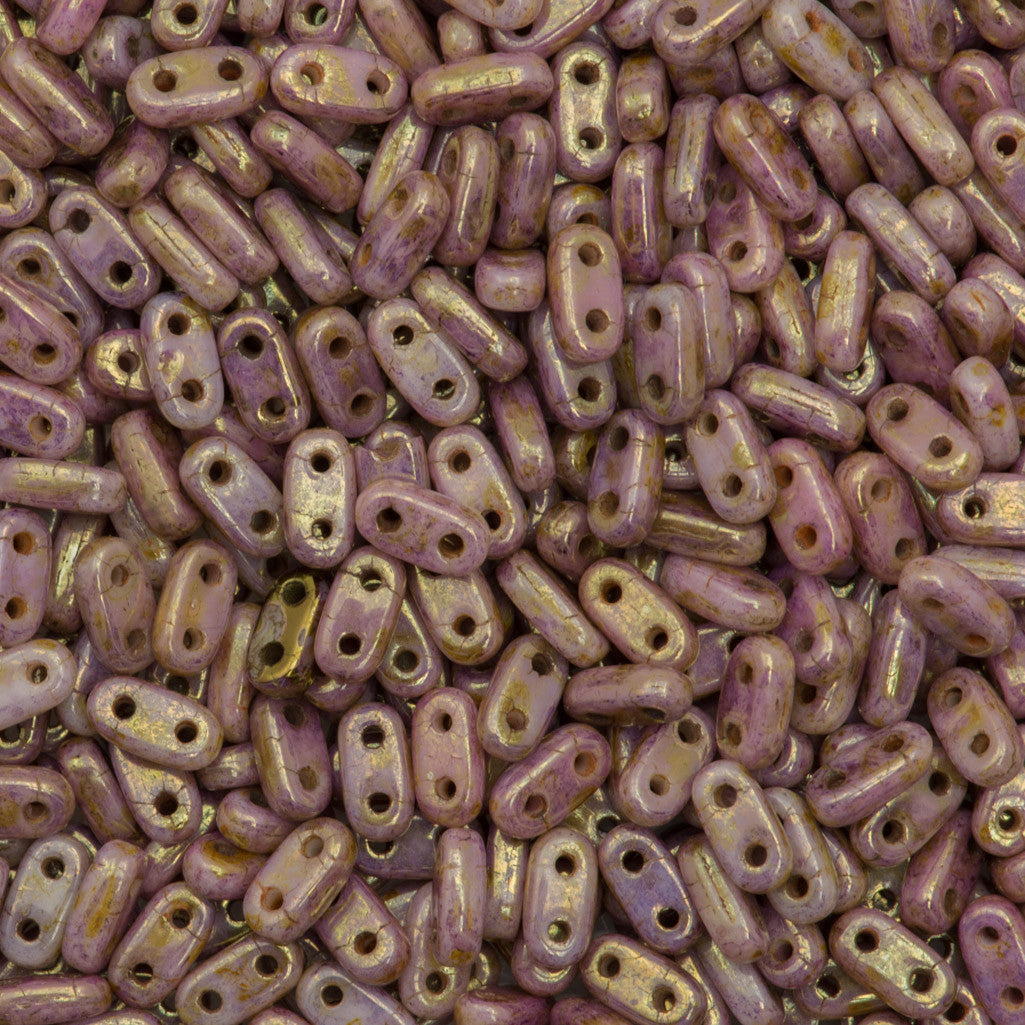 CzechMates 2x6mm Two Hole Bar Opaque Smoky Topaz Gold Luster Beads 15g (15695P)