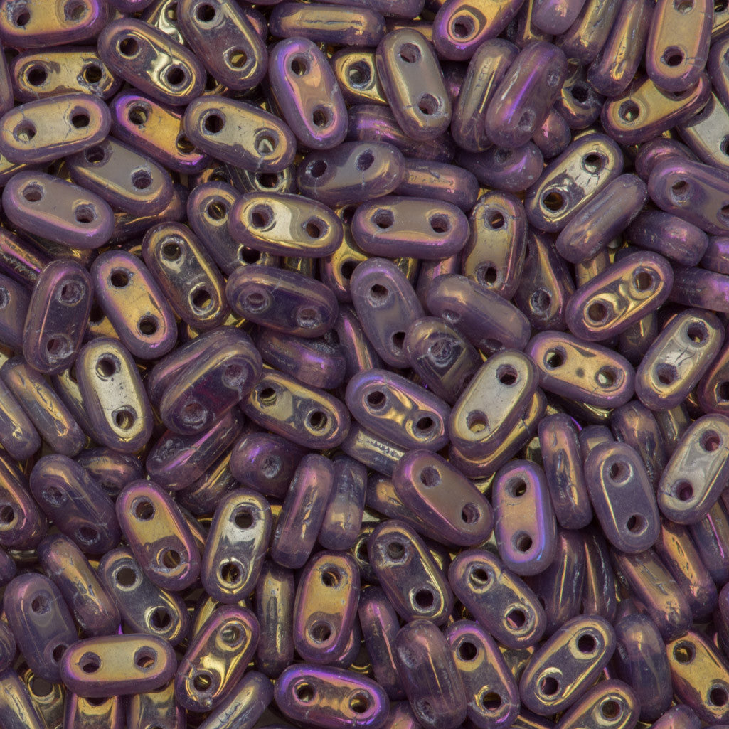 CzechMates 2x6mm Two Hole Bar Milky Amethyst Luster Iris Beads 15g (21010LR)