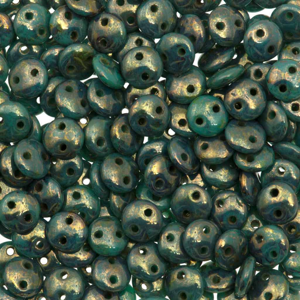 50 CzechMates 6mm Two Hole Lentil Turquoise Bronze Picasso Beads (63130BT)
