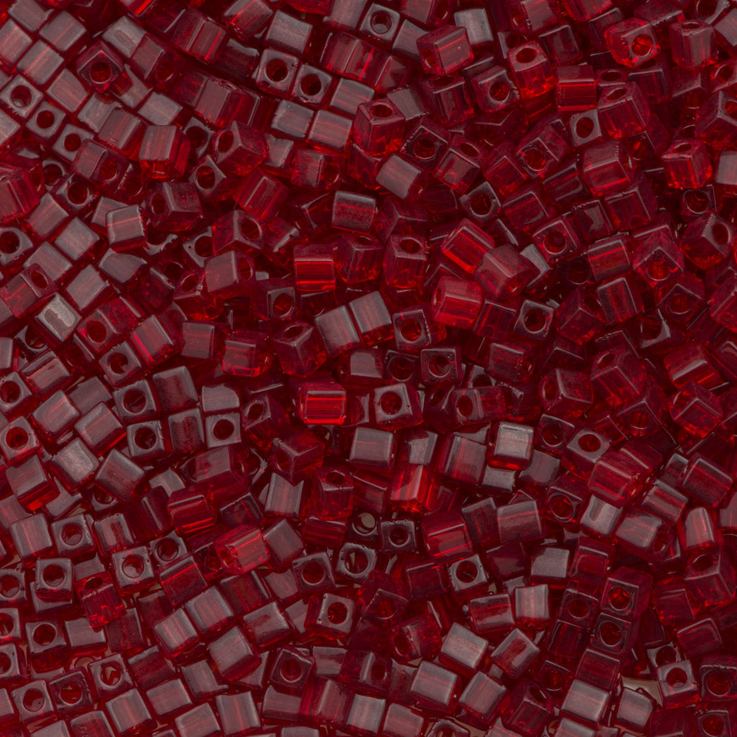 Miyuki 3mm Cube Seed Bead Transparent Ruby 19g Tube (141)