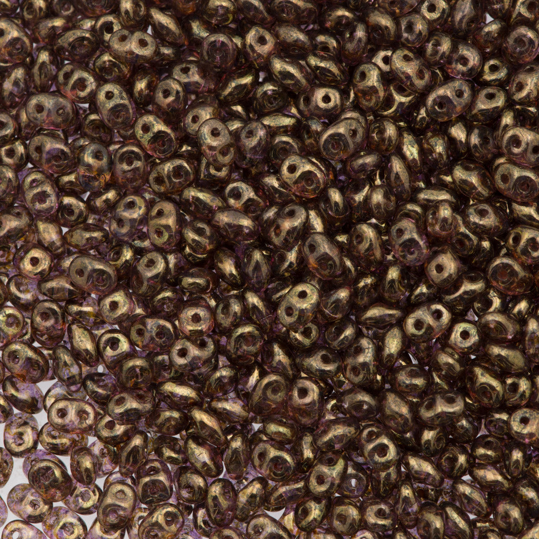 Super Duo 2x5mm Two Hole Beads Transparent Topaz Gold Luster 22g Tube (15695)