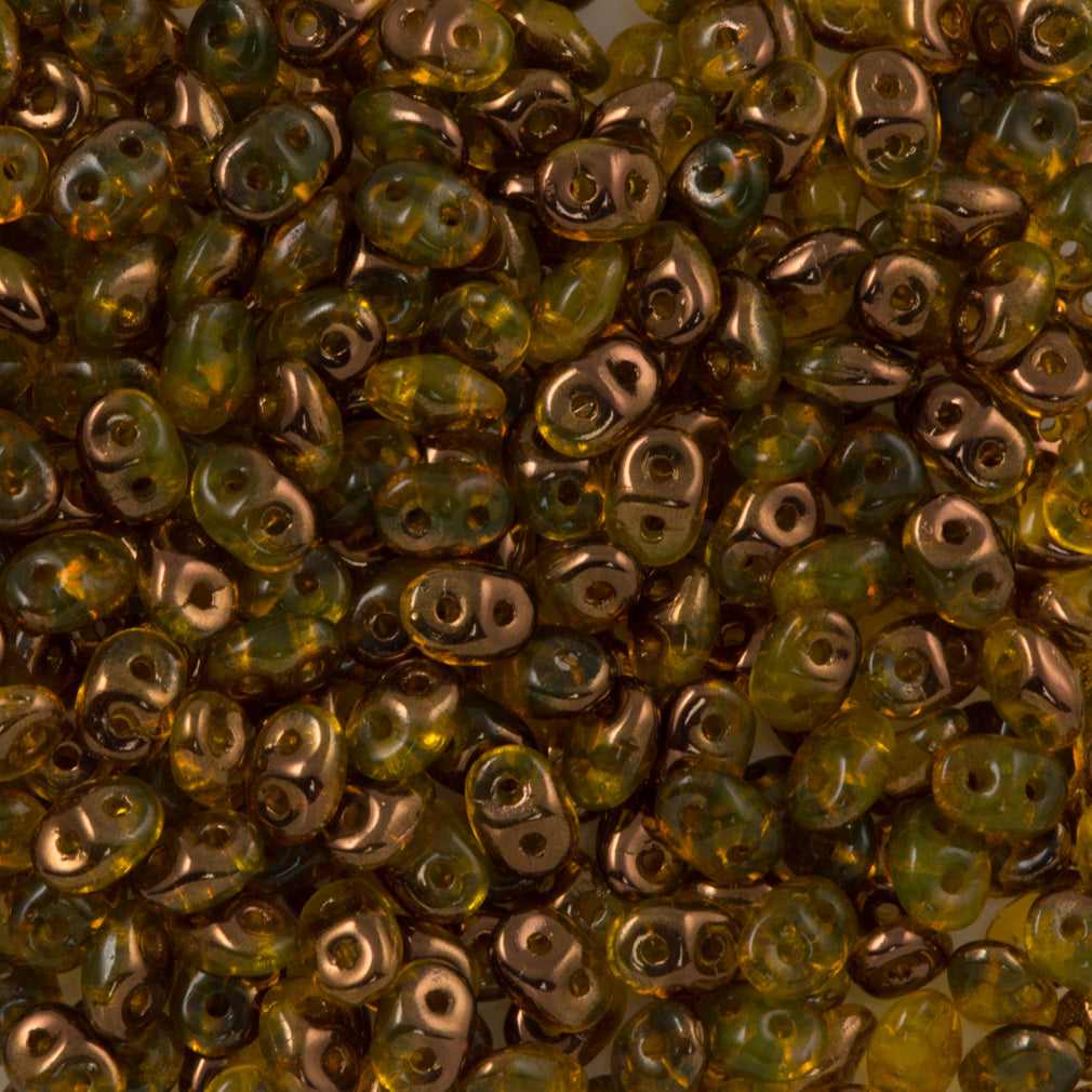 Super Duo 2x5mm Two Hole Beads Transparent Lemon Semi Bronze Luster 22g Tube (80020SBL)