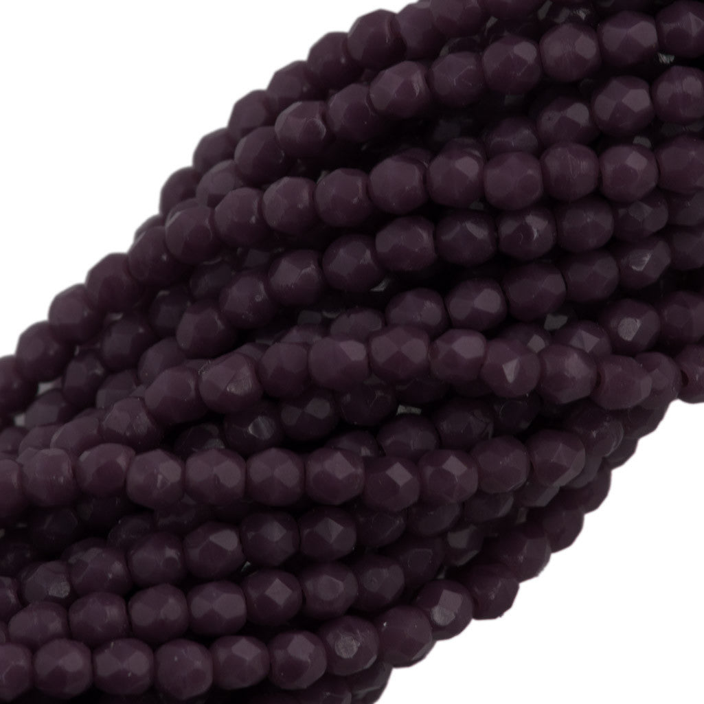 100 Czech Fire Polished 2mm Round Bead Opaque Purple (23030)