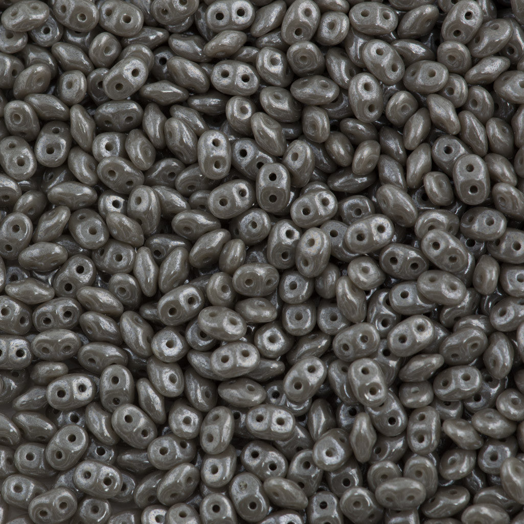 Super Duo 2x5mm Two Hole Beads Opaque Grey White Luster 22g Tube (43020WL)