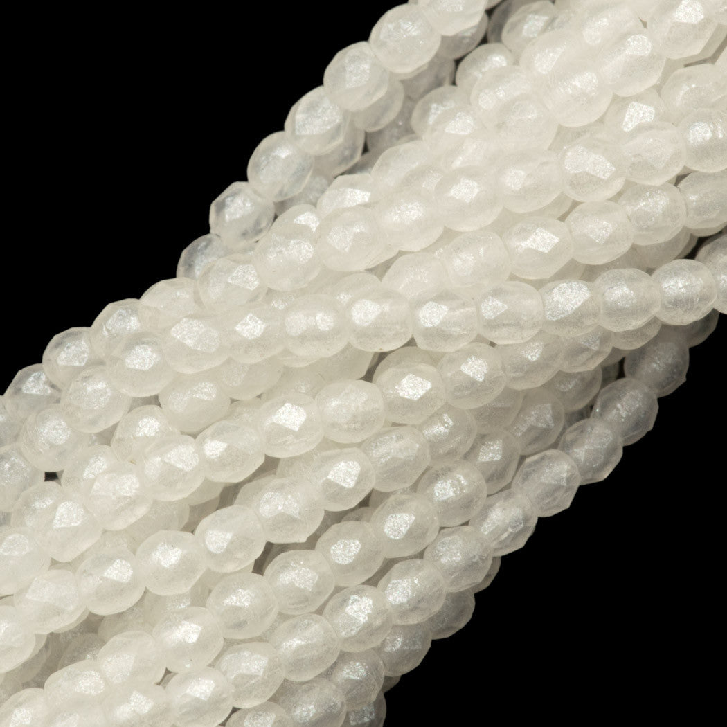 100 Czech Fire Polished 2mm Round Bead Flash Pearl Crystal (00030SC)