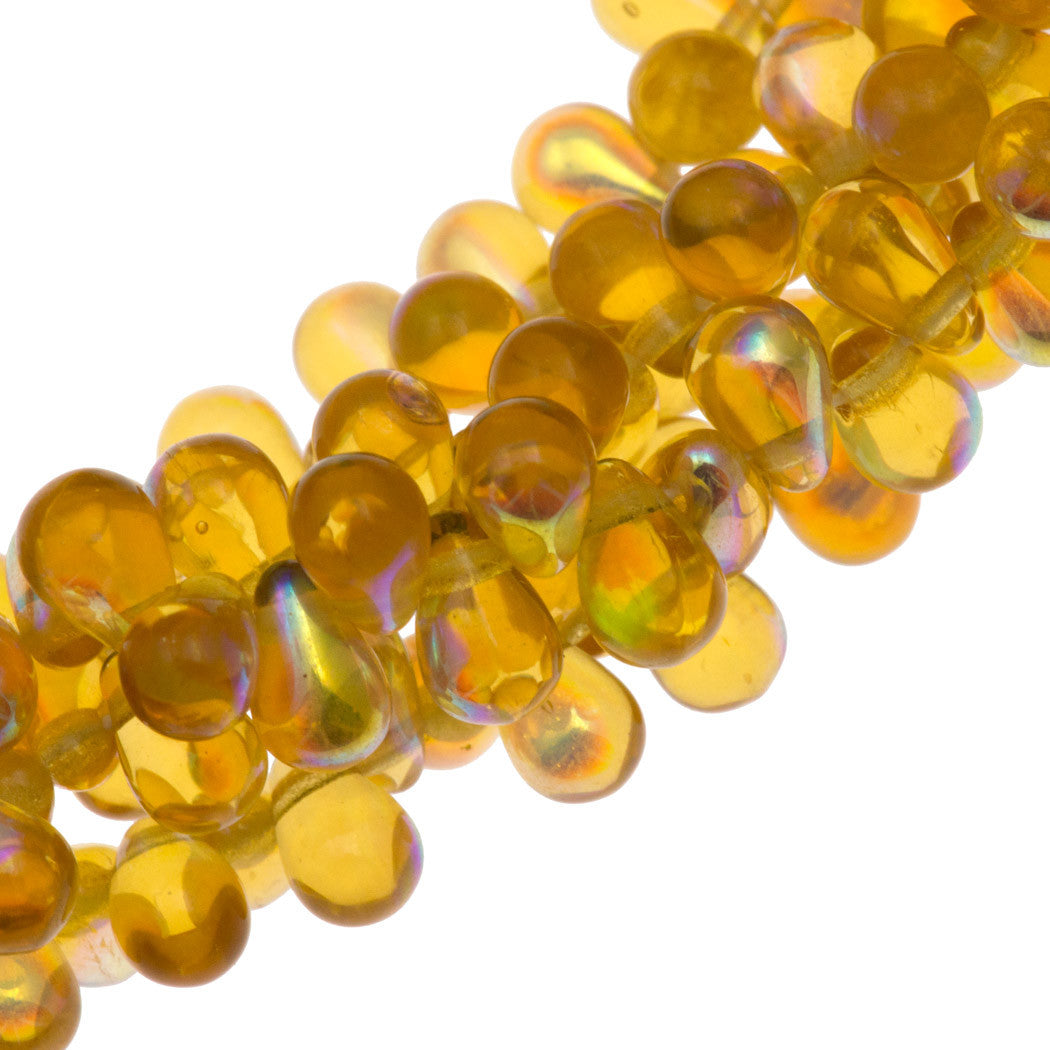 90 Czech 6x4mm Tear Drop Topaz AB Beads (10060X)