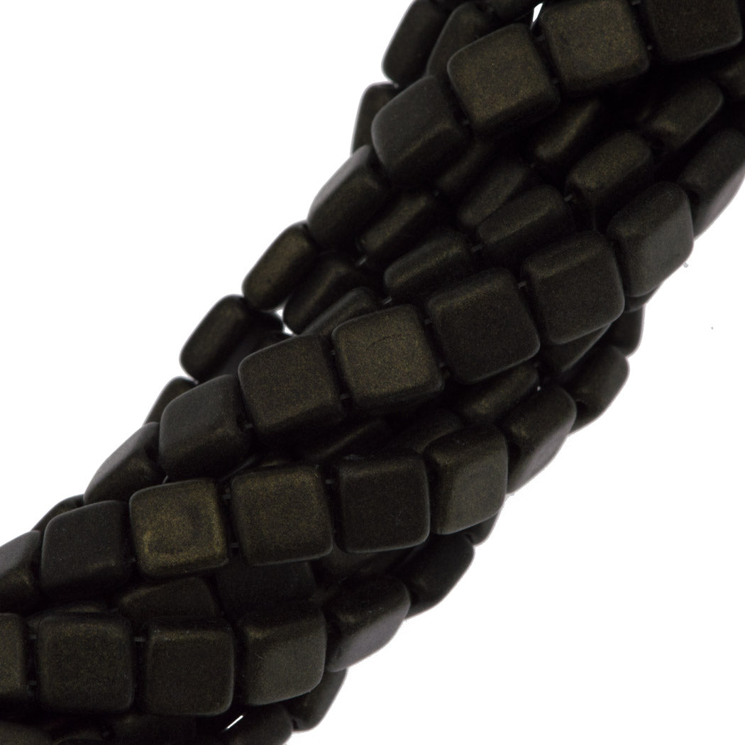 50 CzechMates 6mm Two Hole Tile Beads Metallic Suede Dark Green (79082)