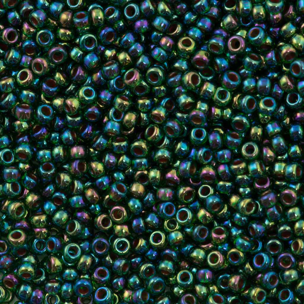 Miyuki Round Seed Bead 8/0 Fuchsia Lined Emerald AB 22g Tube (344)