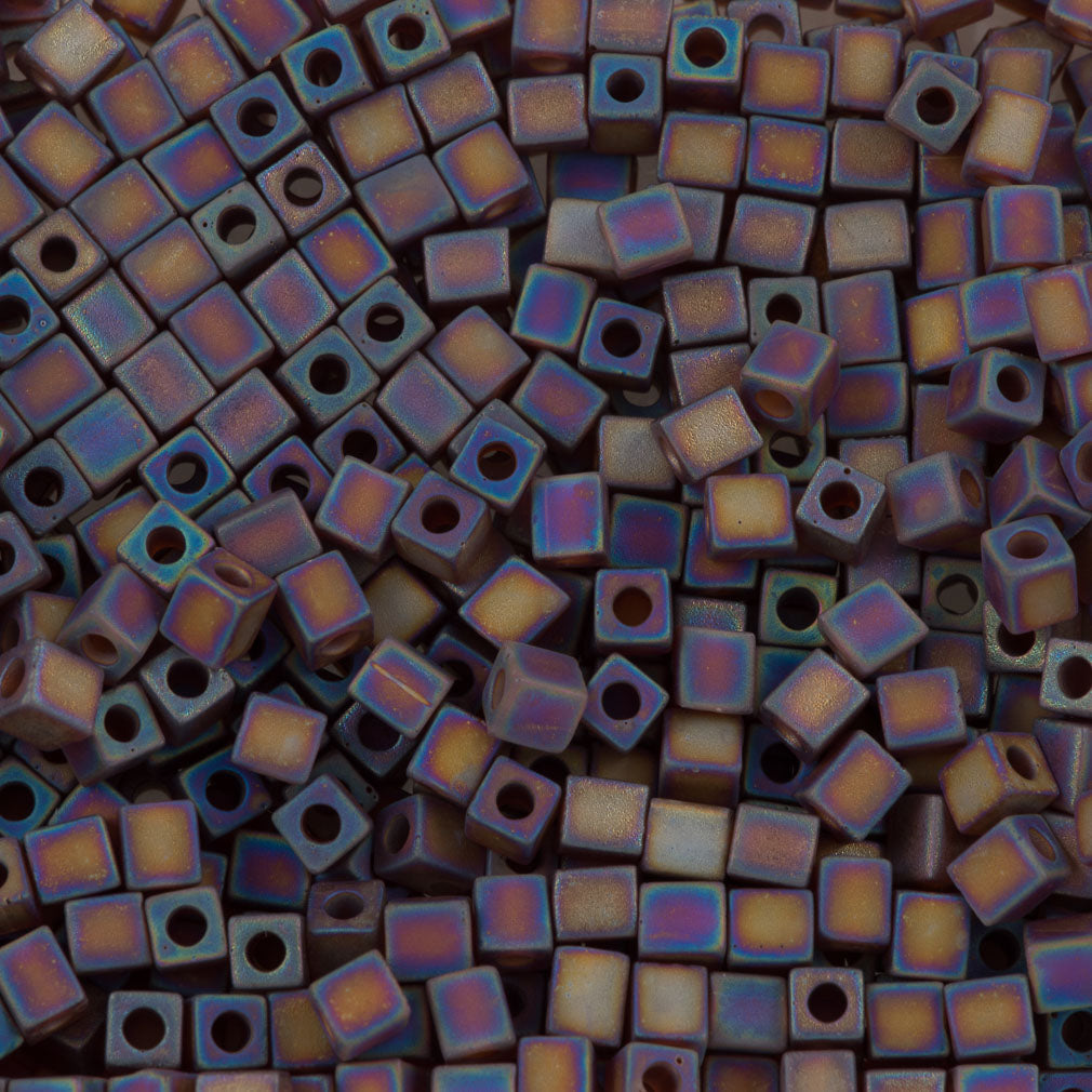 Miyuki 4mm Cube Seed Bead Transparent Matte Dark Amber AB 19g Tube (134FR)