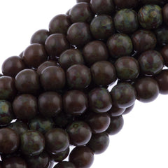 100 Czech 6mm Pressed Glass Round Brown Caramel Picasso Beads (12010T)