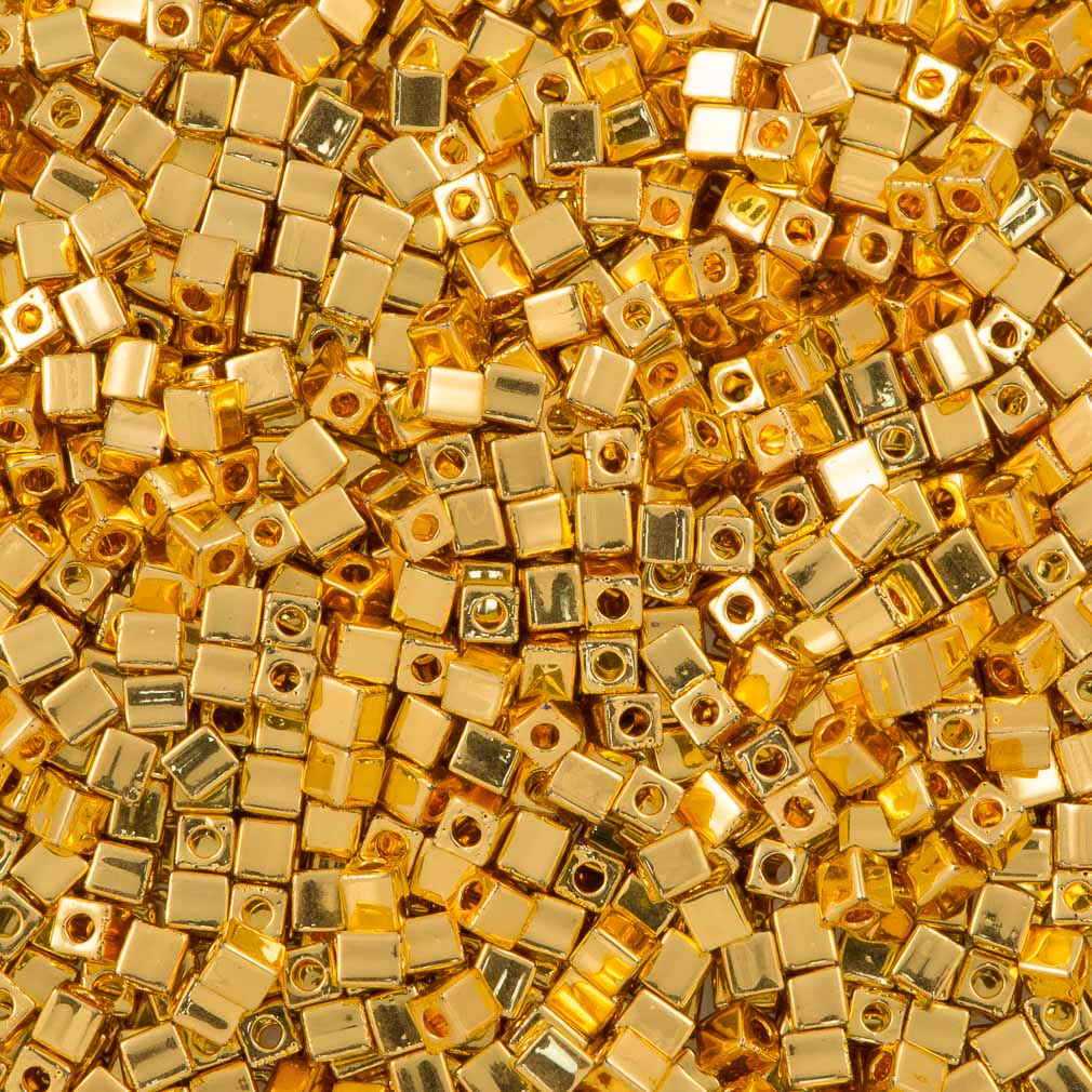 Miyuki 3mm Cube Seed Bead 24kt Gold Plated 5g (191)