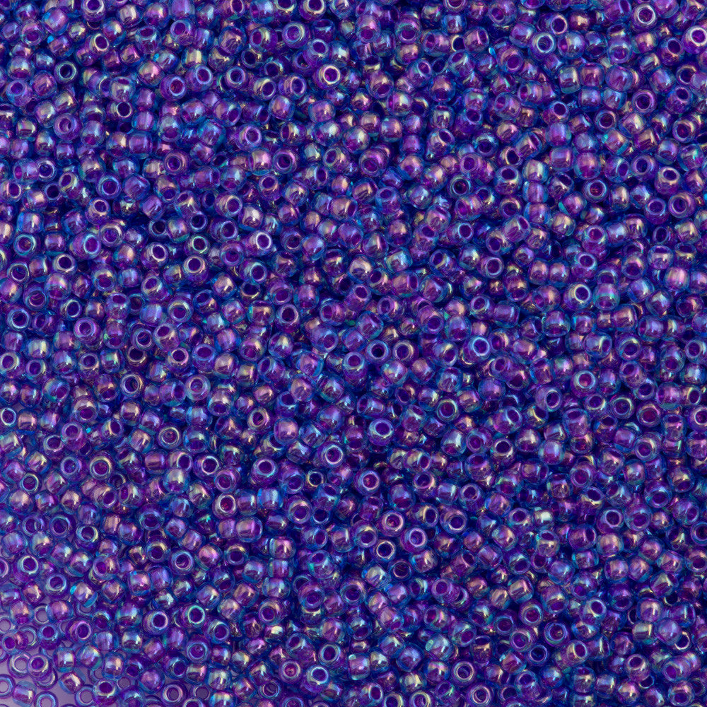 Toho Round Seed Bead 11/0 Aqua Inside Color Lined Purple AB 2.5-inch Tube (776)