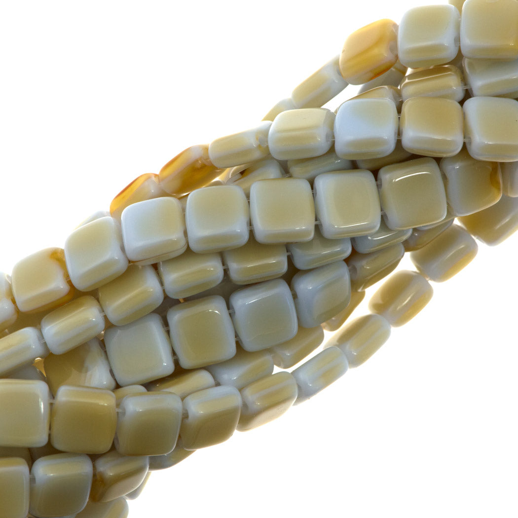 50 CzechMates 6mm Two Hole Tile Beads Silk Blue Taupe (37193)