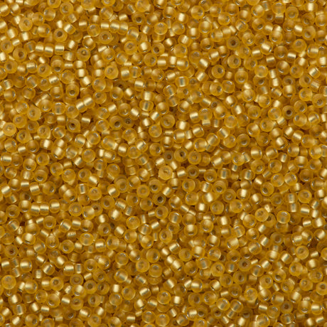 50g Miyuki Round Seed Bead 11/0 Semi-Matte Silver Lined Gold (1902)