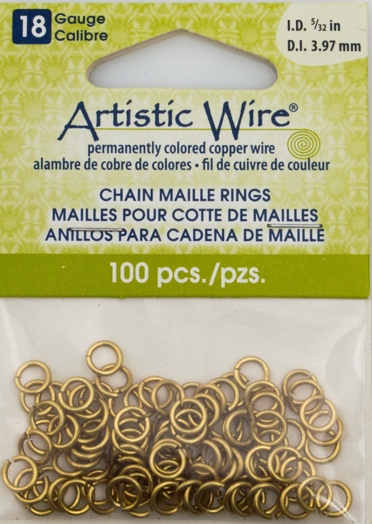 Artistic Wire Non Tarnish Brass 6.2mm Jump Ring 100pc 18 ga, I.D. 3.97mm
