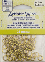 Artistic Wire Non Tarnish Brass 7.7mm Jump Ring 75pc 18 ga, I.D. 5.56mm
