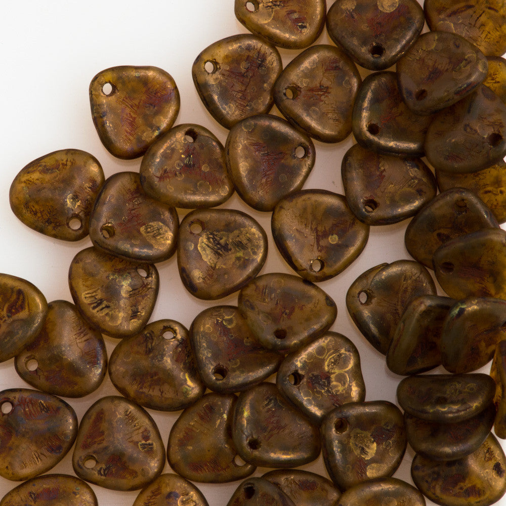 50 Czech 8x7mm Petal Milky Topaz Copper Picasso Beads 11000CT