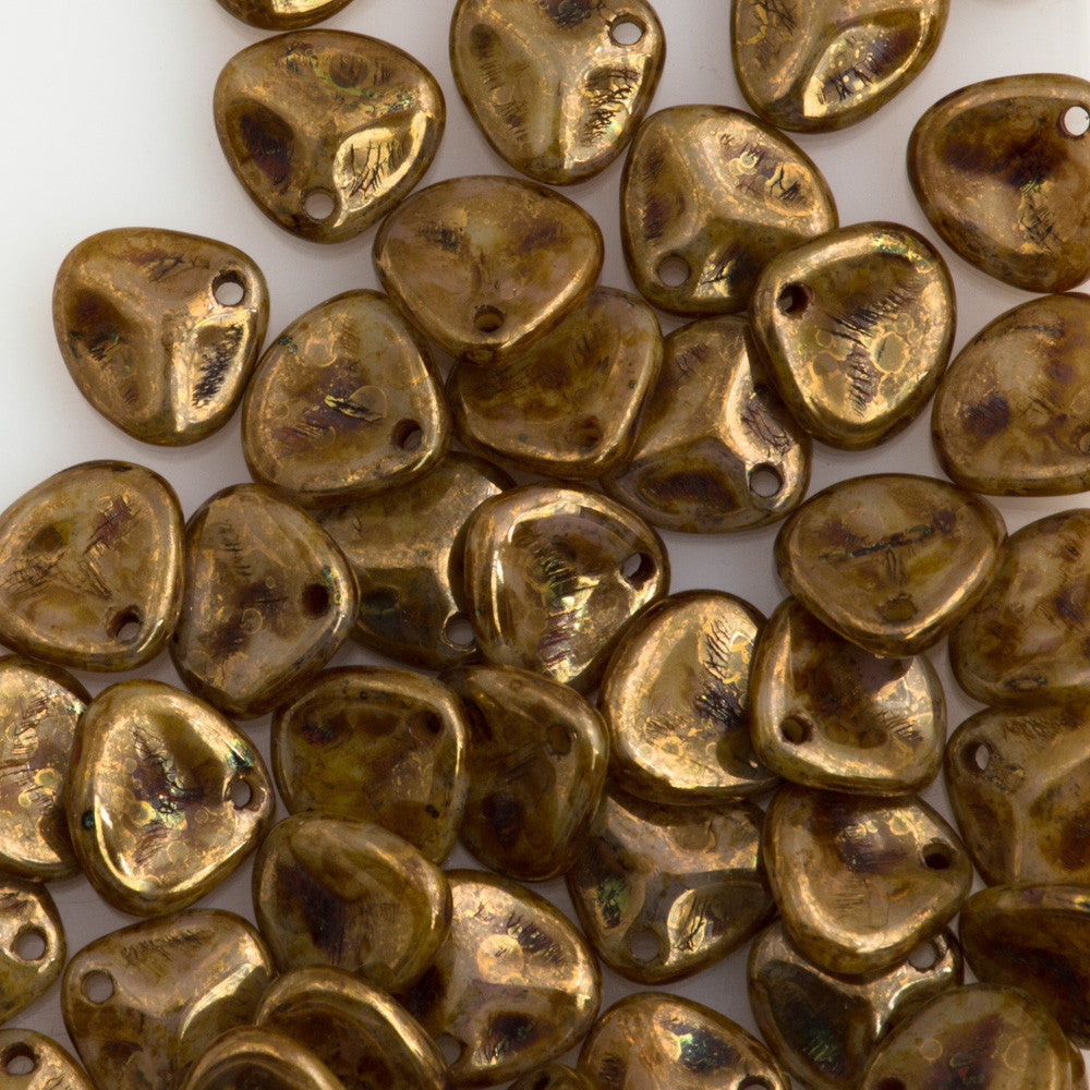 50 Czech 8x7mm Petal Opaque Light Beige Bronze Picasso Beads 13010BT