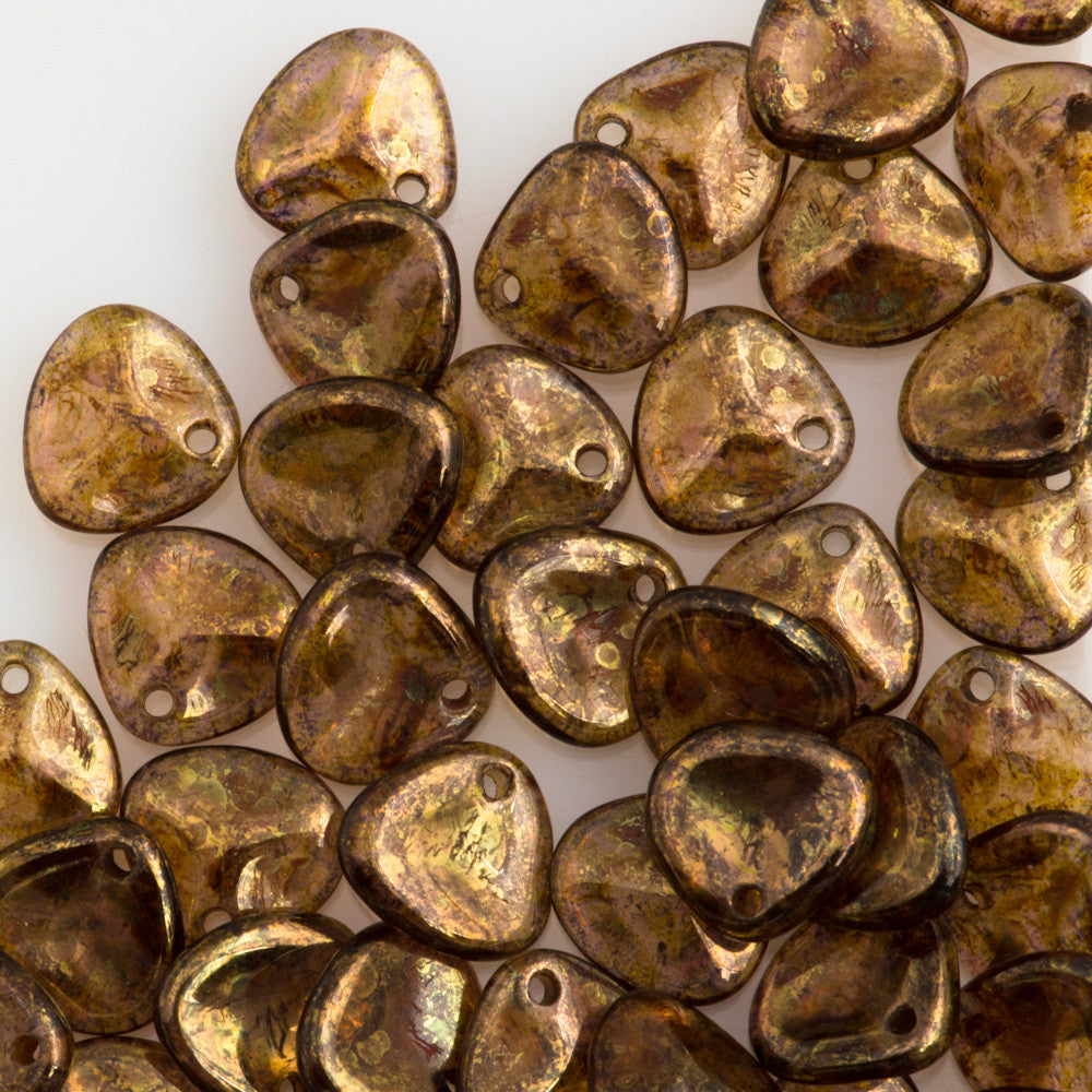 50 Czech 8x7mm Petal Rosaline Bronze Picasso Beads 70130BT