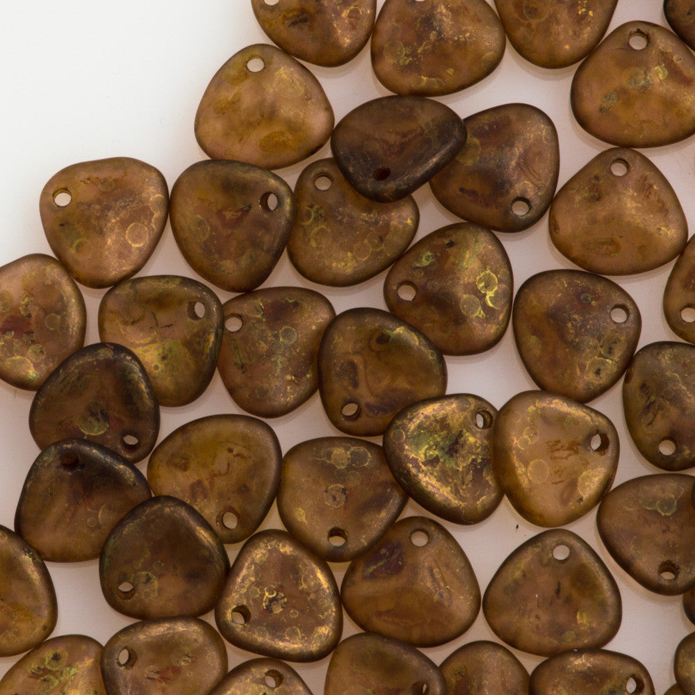 50 Czech 8x7mm Petal Rosaline Copper Picasso Beads 70130CT