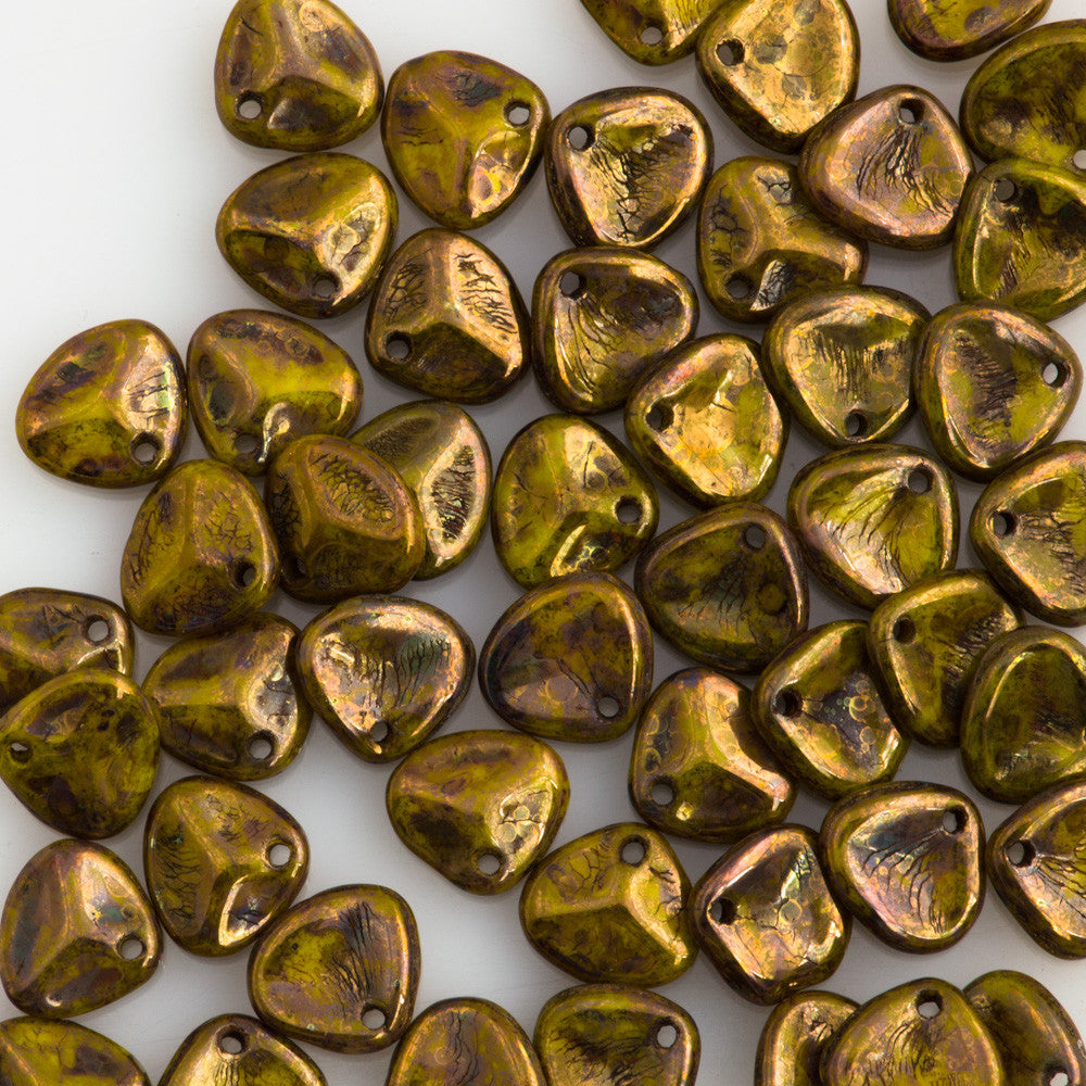 50 Czech 8x7mm Petal Opaque Yellow Bronze Picasso Beads 83120BT