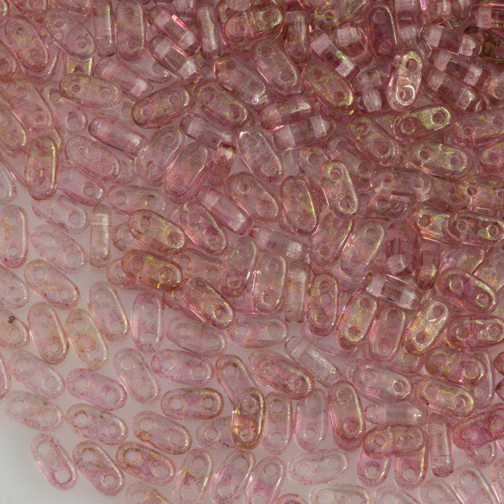 CzechMates 2x6mm Two Hole Bar Transparent Topaz Pink Luster Beads 15g (15495)