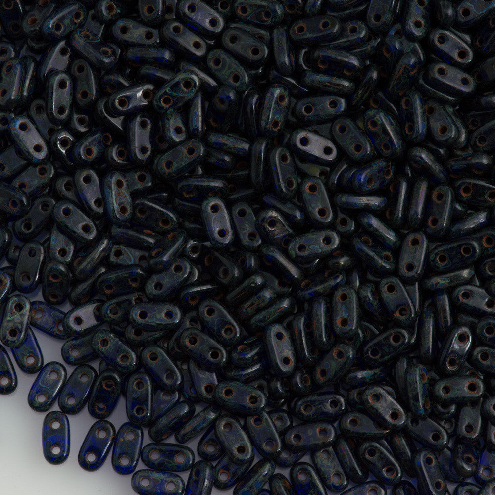 CzechMates 2x6mm Two Hole Bar Cobalt Picasso Beads 15g (30090T)