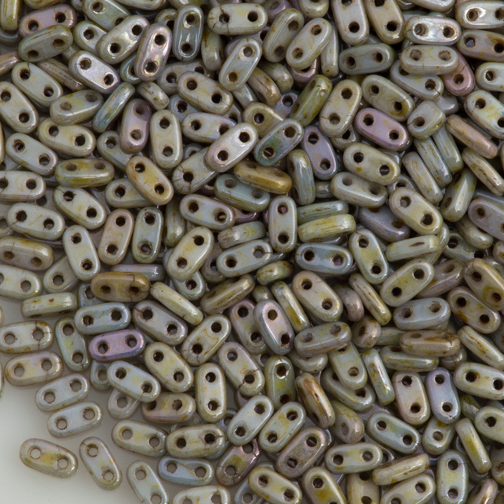 CzechMates 2x6mm Two Hole Bar Opaque Green Luster Beads 15g (65431P)