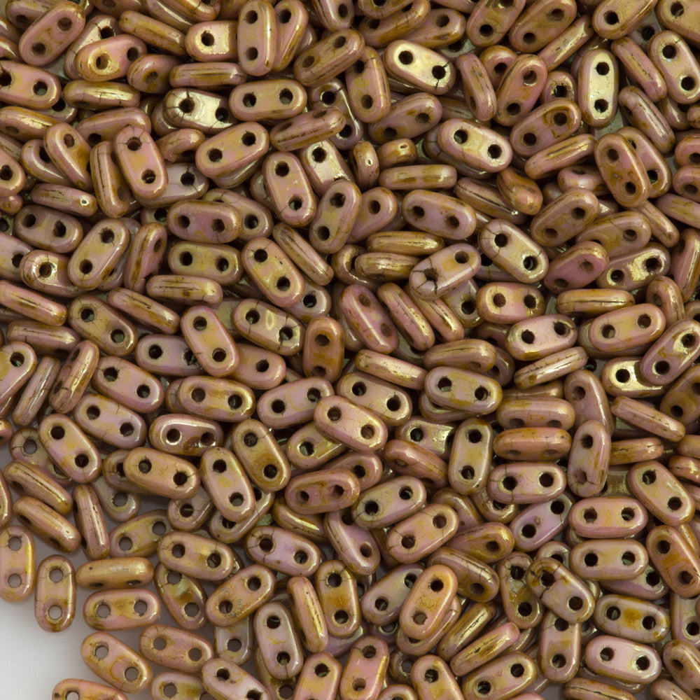 CzechMates 2x6mm Two Hole Bar Opaque Rose Gold Topaz Luster Beads 8g Tube (65491P)