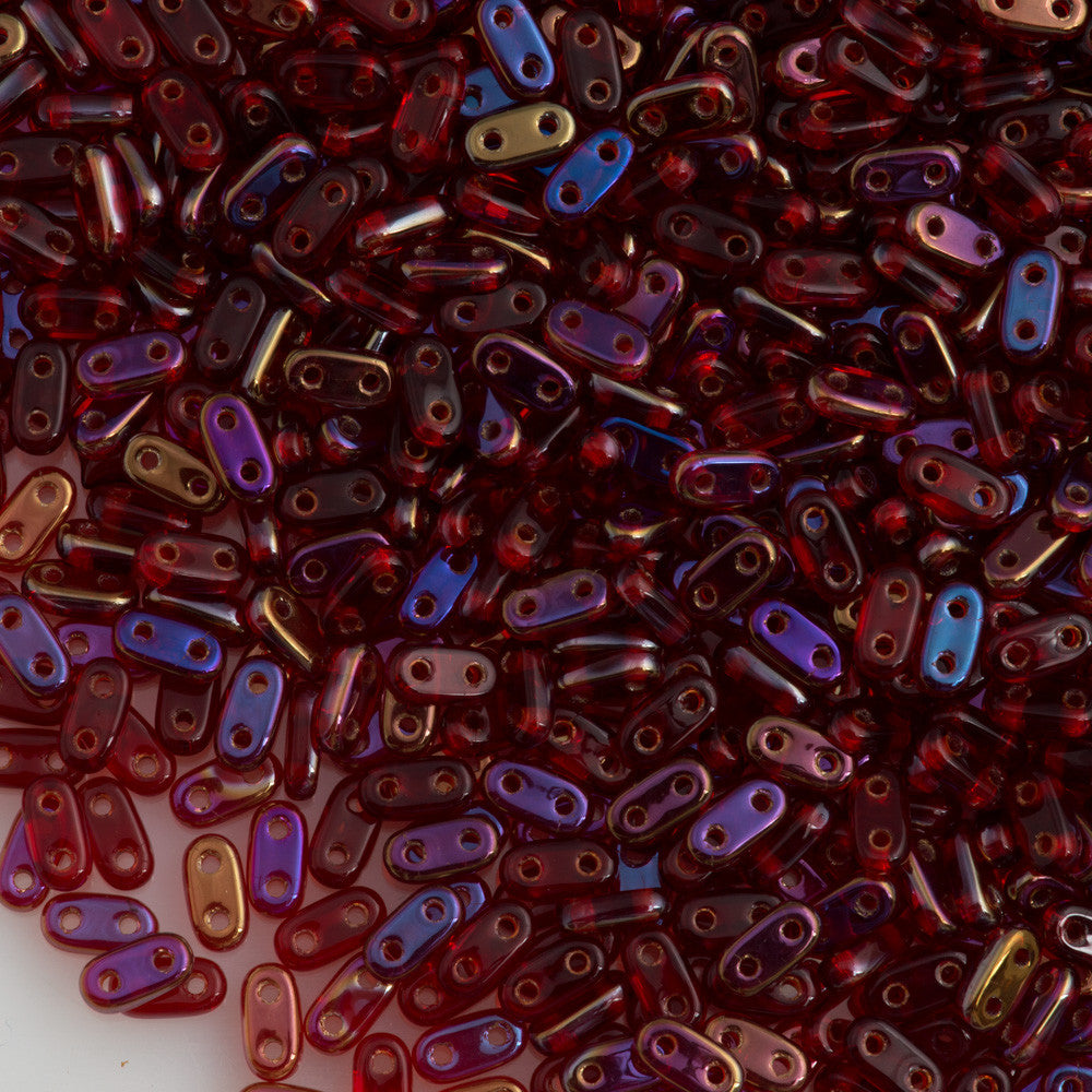 CzechMates 2x6mm Two Hole Bar Siam Ruby Twilight Beads 15g (90080W)