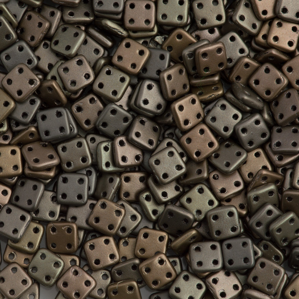 CzechMates 6mm Four Hole Quadratile Matte Metallic Leather Beads 15g (01670K)