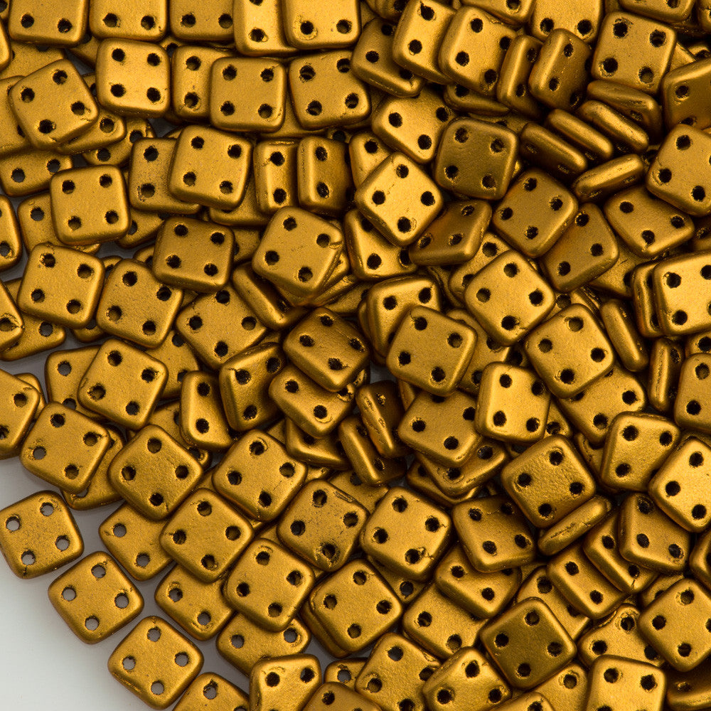 CzechMates 6mm Four Hole Quadratile Matte Metallic Antique Gold Beads 15g (01740K)