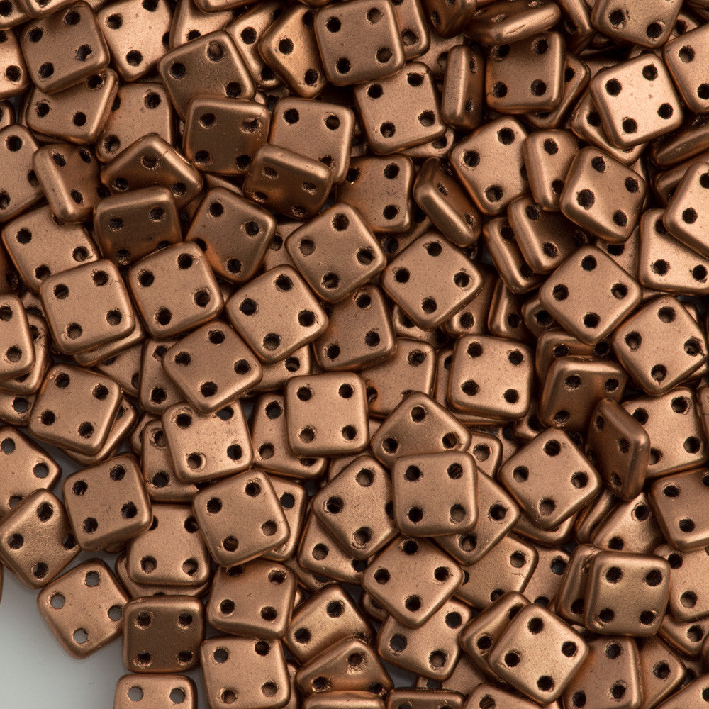 CzechMates 6mm Four Hole Quadratile Matte Metallic Bronze Copper Beads 15g (01780K)