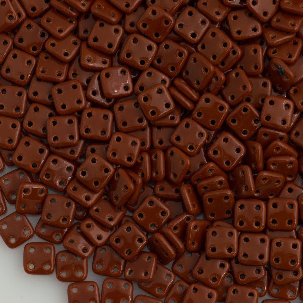 CzechMates 6mm Four Hole Quadratile Opaque Brown Beads 15g (13600)